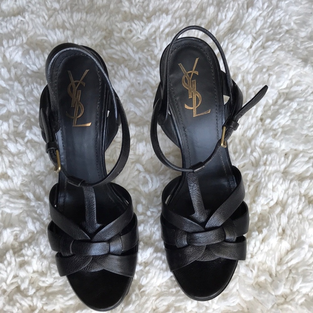 YSL Tribute Sandal - Black Leather